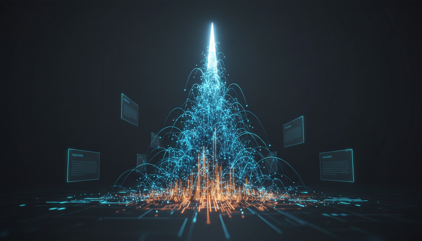 Abstract data tower illustrating generative-AI creative growth